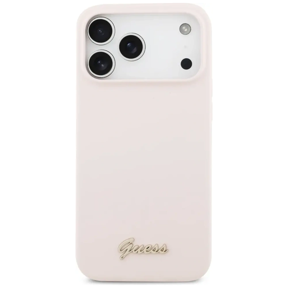 Etui Guess Silicone Script Metal Logo MagSafe do Apple iPhone 17 Pro Max różowy
