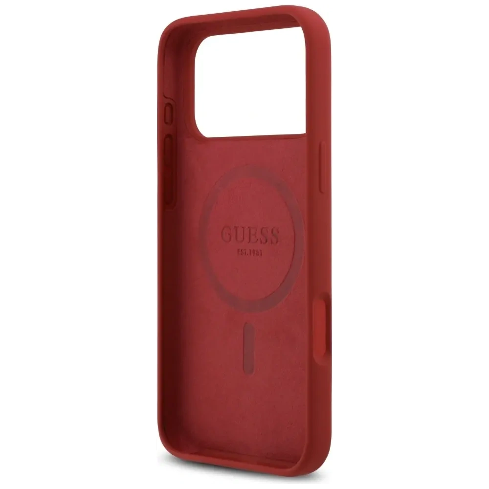Etui Guess Silicone Script Metal Logo MagSafe do Apple iPhone 17 Pro Max magenta
