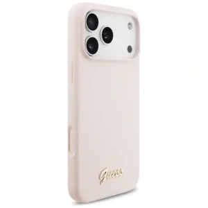 Etui Guess Silicone Script Metal Logo MagSafe do Apple iPhone 17 Pro Max różowy