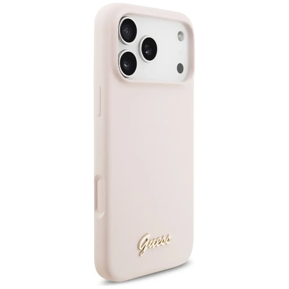 Etui Guess Silicone Script Metal Logo MagSafe do Apple iPhone 17 Pro Max różowy