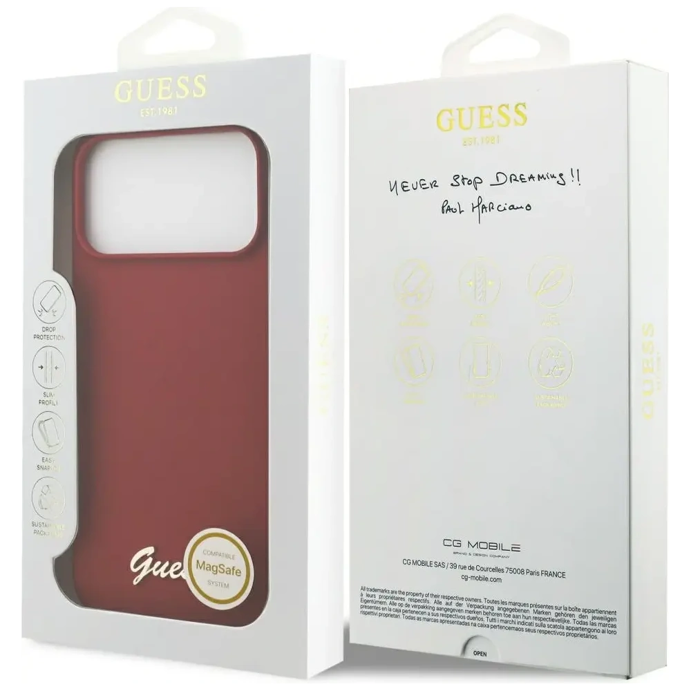Etui Guess Silicone Script Metal Logo MagSafe do Apple iPhone 17 Pro Max magenta