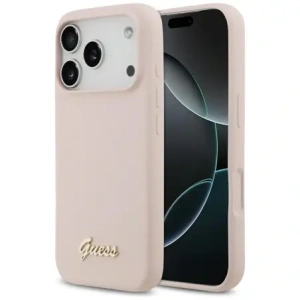 Etui Guess Silicone Script Metal Logo MagSafe do Apple iPhone 17 Pro różowy