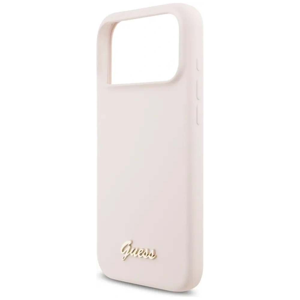 Etui Guess Silicone Script Metal Logo MagSafe do Apple iPhone 17 Pro Max różowy