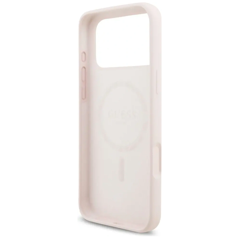 Etui Guess Silicone Script Metal Logo MagSafe do Apple iPhone 17 Pro Max różowy