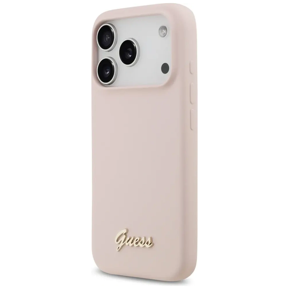 Etui Guess Silicone Script Metal Logo MagSafe do Apple iPhone 17 Pro różowy
