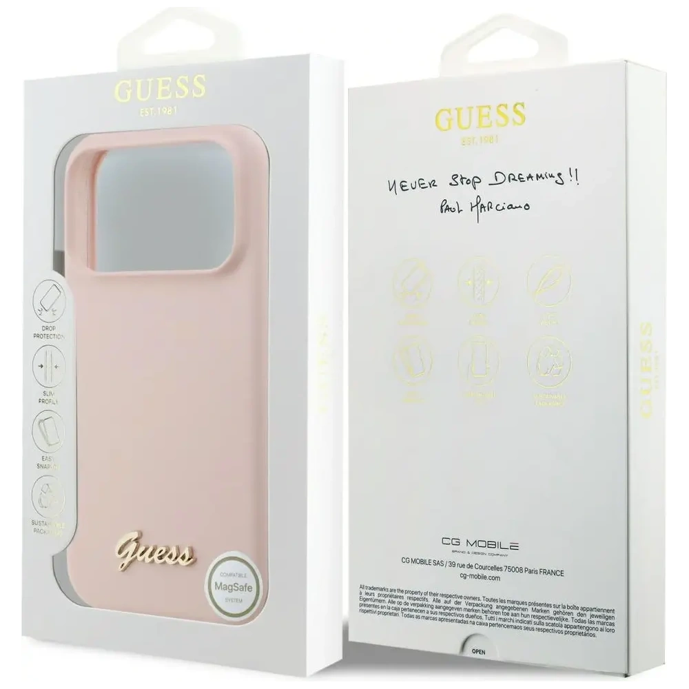 Etui Guess Silicone Script Metal Logo MagSafe do Apple iPhone 17 Pro Max różowy