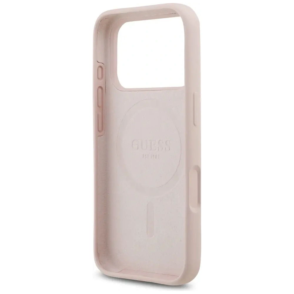 Etui Guess Silicone Script Metal Logo MagSafe do Apple iPhone 17 Pro różowy