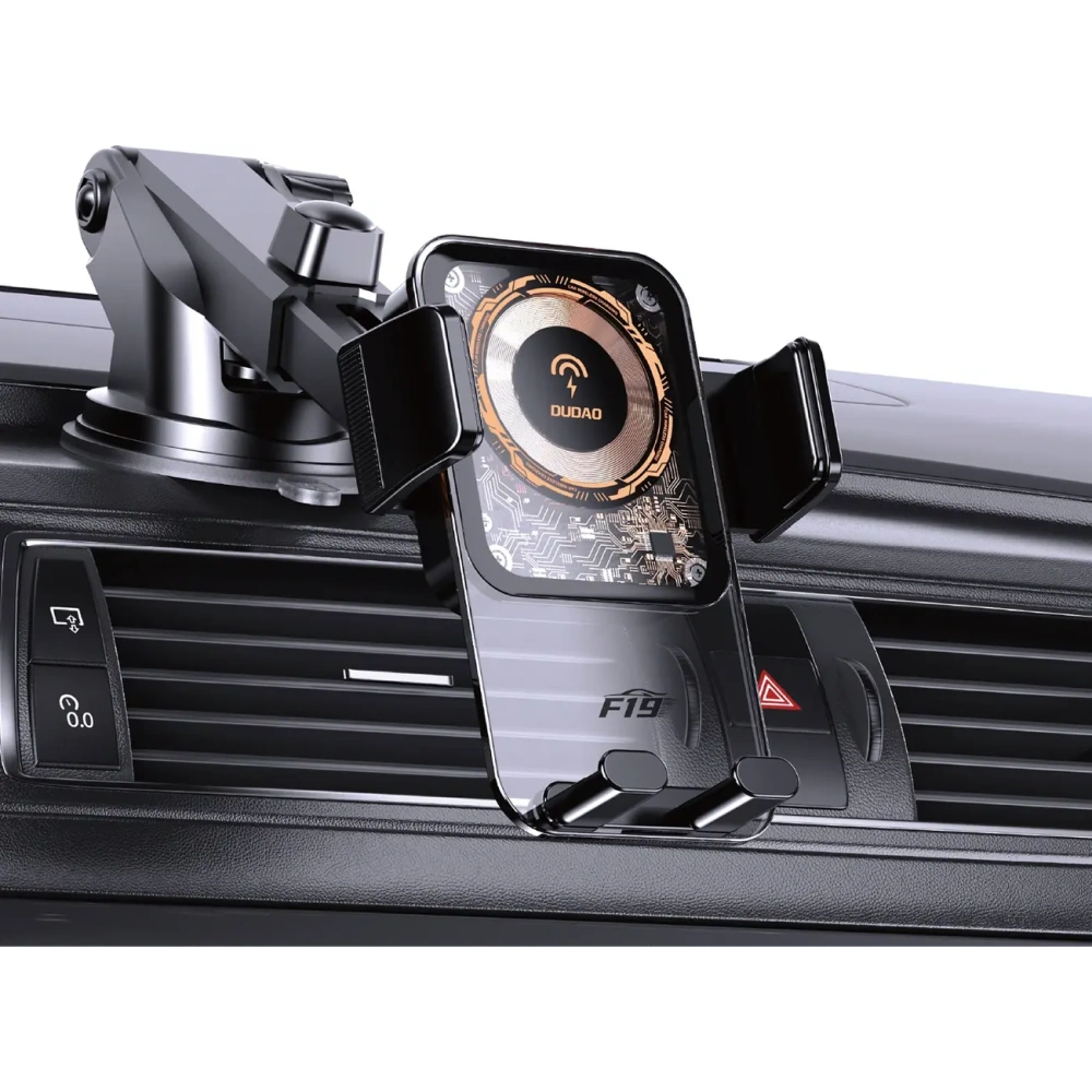 Uchwyt samochodowy DUDAO F19 zaciskowy z ładowarką indukcyjną 15W czarny