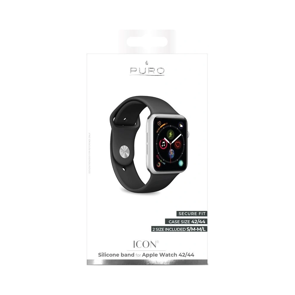 Hurtownia GSM - Elastický pásek PURO ICON Band Apple Watch 4/5/6/7/SE/8/9/Ultra 44/45/49mm (S/M & M/L) (černý) - PUR089BLK - {ean13} - Hurt