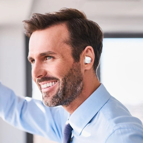 Bezprzewodowe słuchawki PURO TWINS TWS Bluetooth 5.0 z etui ładującym, wodoszczelność IPX6 (Biały)