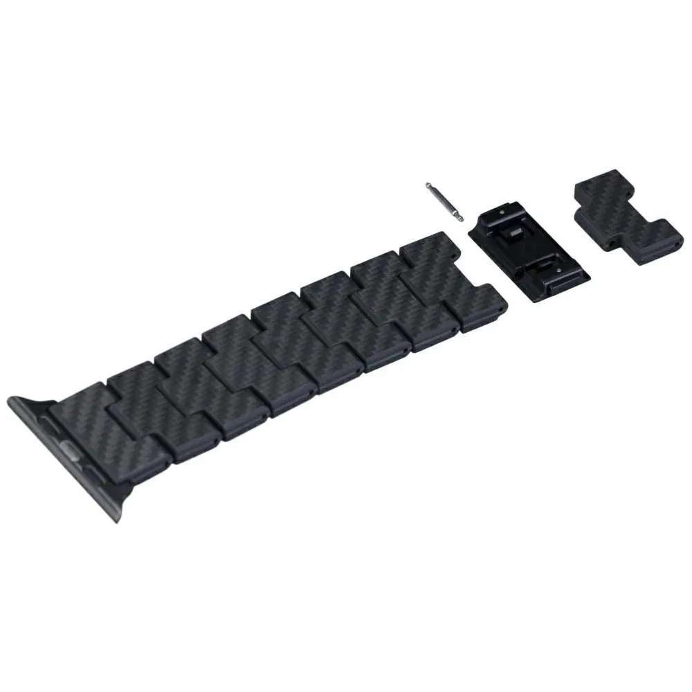 Pasek PITAKA Carbon Fiber Retro do Apple Watch 1/2/3/4/5/6/7/8/9/10/11/SE/SE 3/Ultra/Ultra 2/Ultra 3 czarno szary