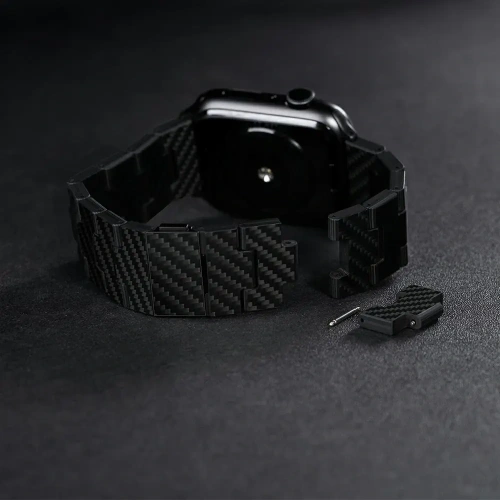 Pasek PITAKA Carbon Fiber Retro do Apple Watch 1/2/3/4/5/6/7/8/9/10/11/SE/SE 3/Ultra/Ultra 2/Ultra 3 czarno szary