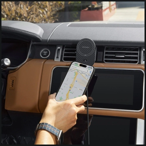 Uchwyt samochodowy z ładowarką bezprzewodową PITAKA MagEZ Pro 2 Qi2 15W NFC MagSafe czarno szary