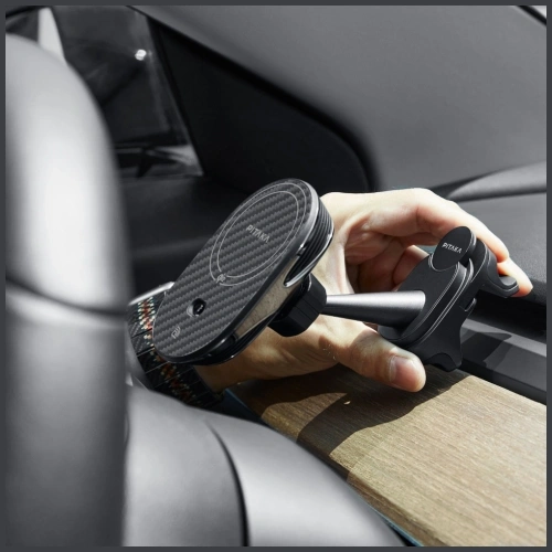 Uchwyt samochodowy z ładowarką bezprzewodową PITAKA MagEZ Pro 2 Qi2 Tesla MagSafe do Tesla Model 3/Y czarno szary