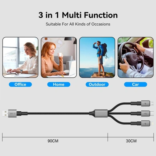 Kabel 3w1 Tech-Protect Ultraboost Dna 3in1 USB-A / Lightning, USB-C, Micro USB Cable 3a 120cm Iron Grey
