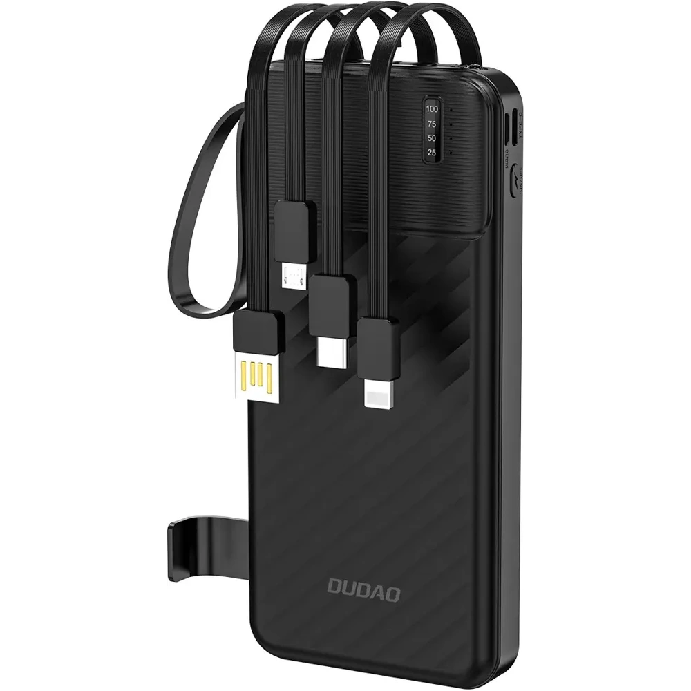 Powerbank Dudao K11 10000mAh z wbudowanymi kablami czarny