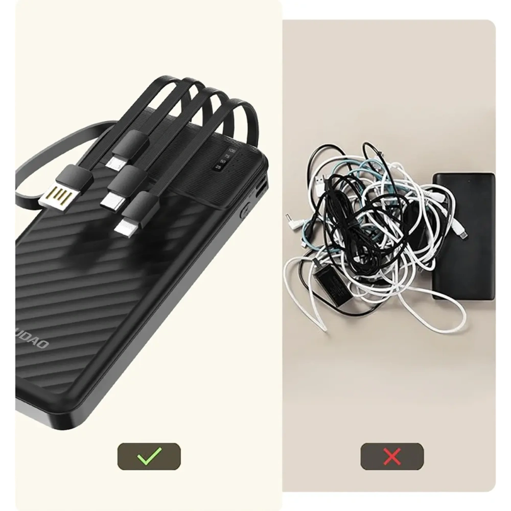 Powerbank Dudao K11 10000mAh z wbudowanymi kablami czarny