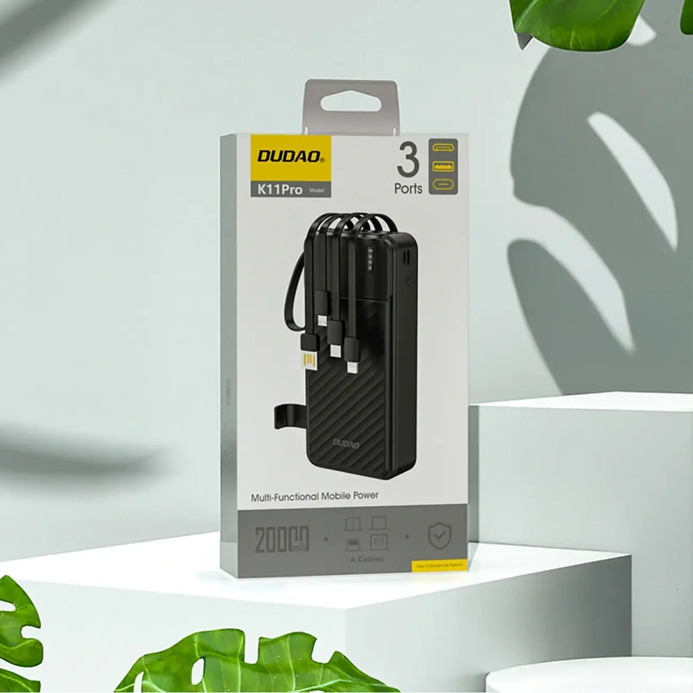 Powerbank Dudao K11 Pro 20000mAh z wbudowanymi kablami czarny