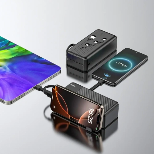 Powerbank Dudao K11 Max 30000mAh z wbudowanymi kablami czarny