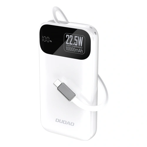 Powerbank Dudao K31 10000 mAh 22,5W PD z wbudowanym kablem biały