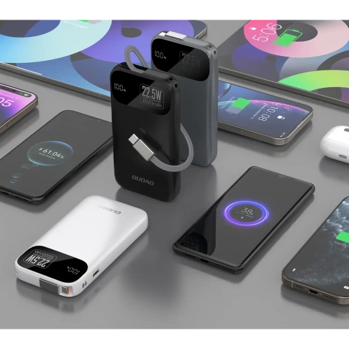 Powerbank Dudao K31 10000 mAh 22,5W PD z wbudowanym kablem czarny