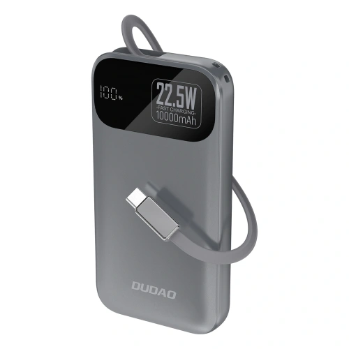 Powerbank Dudao K31 10000 mAh 22,5W PD z wbudowanym kablem szary