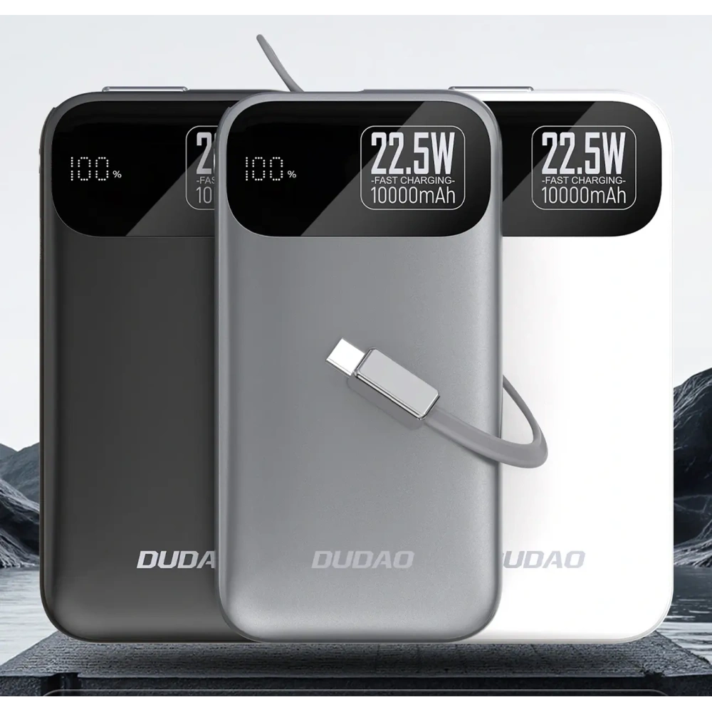 Powerbank Dudao K31 10000 mAh 22,5W PD z wbudowanym kablem szary