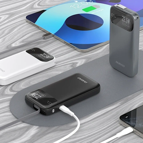 Powerbank Dudao K31 10000 mAh 22,5W PD z wbudowanym kablem szary