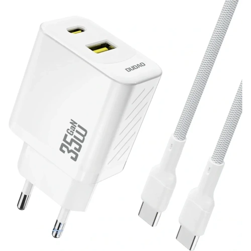 Ładowarka sieciowa Dudao A27 Max USB-A, USB-C 35W + kabel USB-C biała
