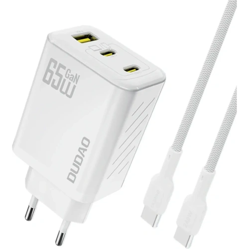 Ładowarka sieciowa Dudao A29C 65W GaN USB-A, 2xUSB-C + kabel USB-C biała