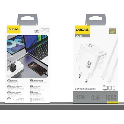 Ładowarka sieciowa Dudao A28C 45W GaN USB-C + kabel USB-C biała