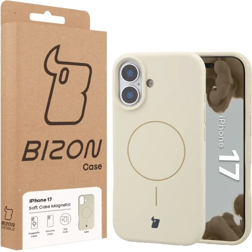 Silikonowe etui z pierścieniem magnetycznym Bizon Soft Case Magnetic do Apple iPhone 17 écru
