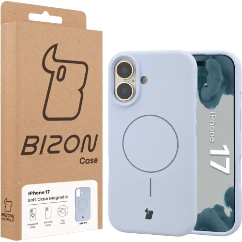 Silikonowe etui z pierścieniem magnetycznym Bizon Soft Case Magnetic do Apple iPhone 17 błękitne