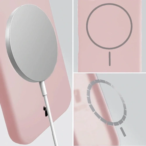 Silikonowe etui z pierścieniem magnetycznym Bizon Soft Case Magnetic do Apple iPhone 17 jasnoróżowe