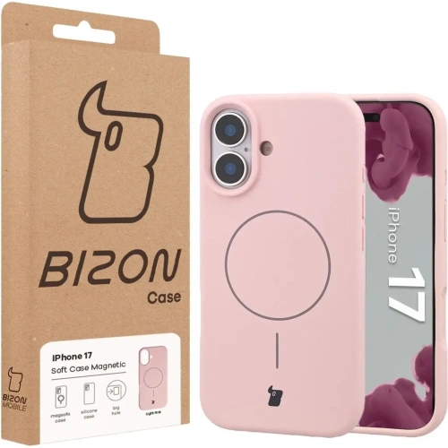 Silikonowe etui z pierścieniem magnetycznym Bizon Soft Case Magnetic do Apple iPhone 17 jasnoróżowe
