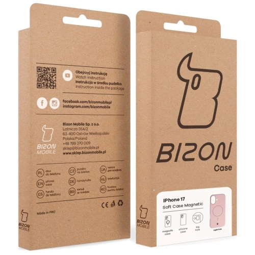 Silikonowe etui z pierścieniem magnetycznym Bizon Soft Case Magnetic do Apple iPhone 17 jasnoróżowe