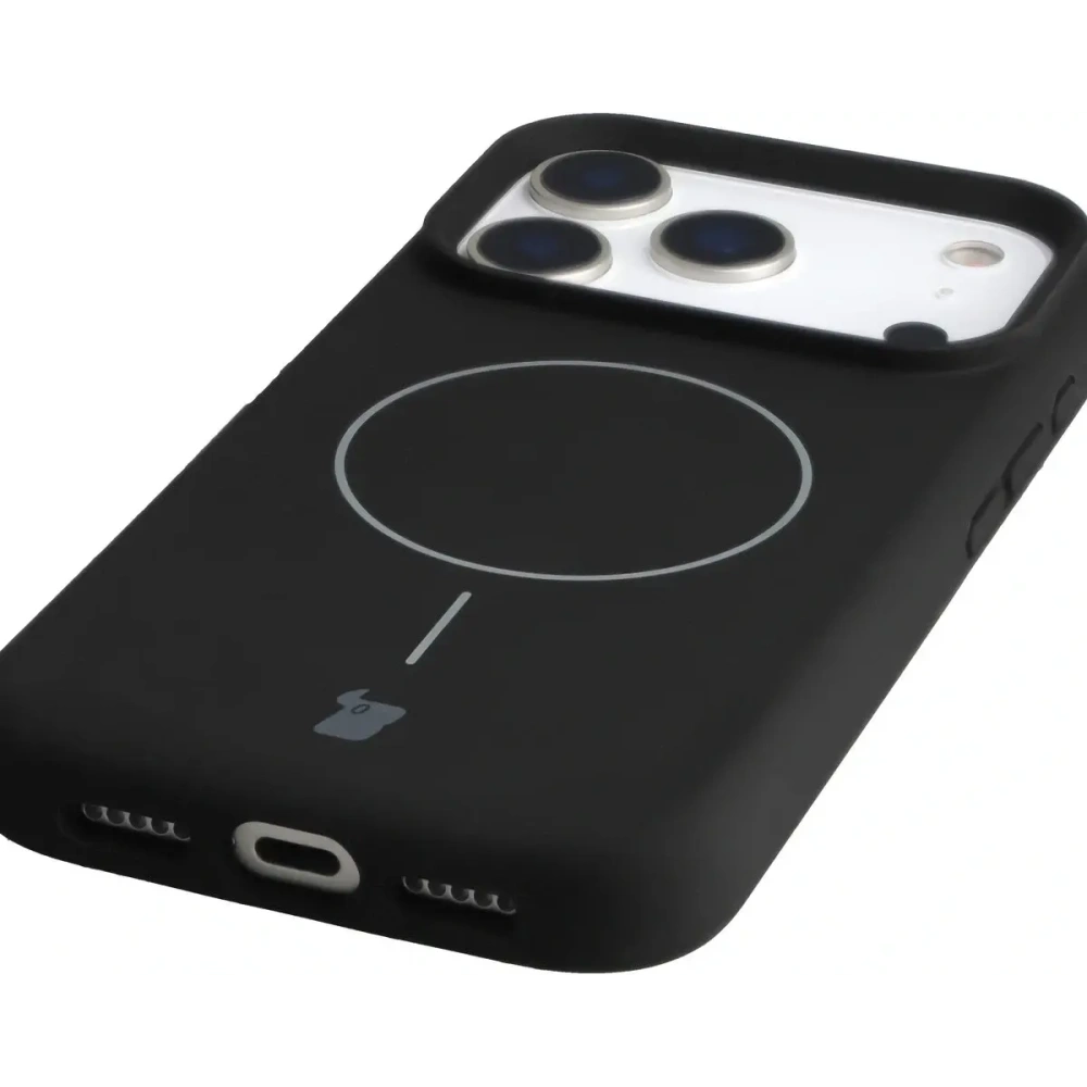 Silikonowe etui z pierścieniem magnetycznym Bizon Soft Case Magnetic do Apple iPhone 17 Pro czarne