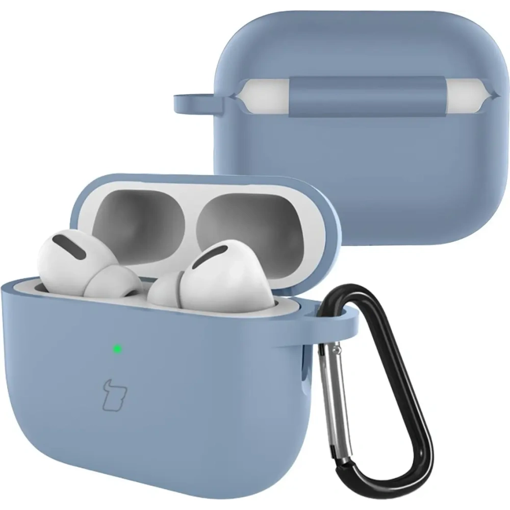 Silikonowe etui z karabińczykiem Bizon Case Headphone Silicone do AirPods Pro 3 szarobłękitne