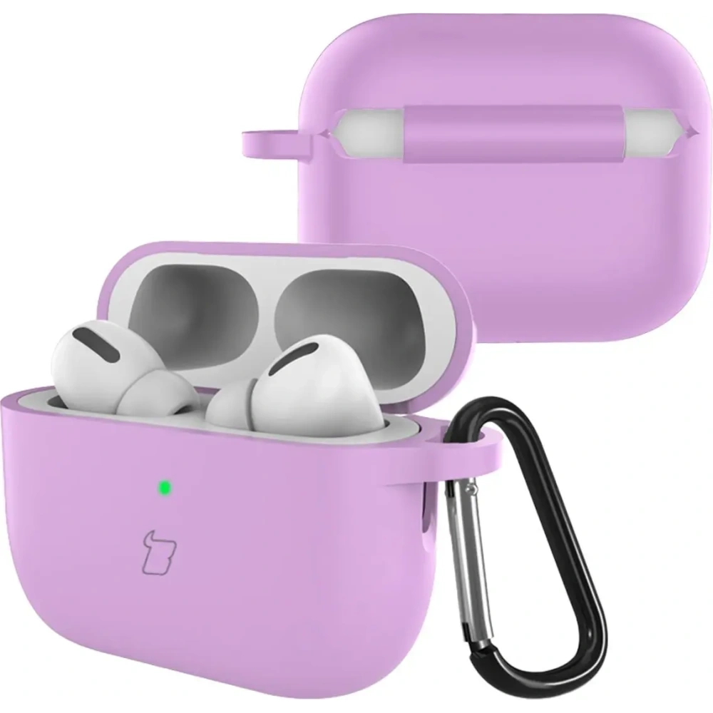 Silikonowe etui z karabińczykiem Bizon Case Headphone Silicone do AirPods Pro 3 jasnofioletowe