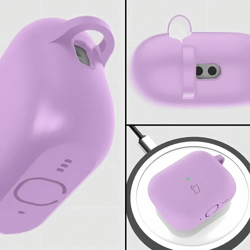 Silikonowe etui z karabińczykiem Bizon Case Headphone Silicone do AirPods Pro 3 jasnofioletowe