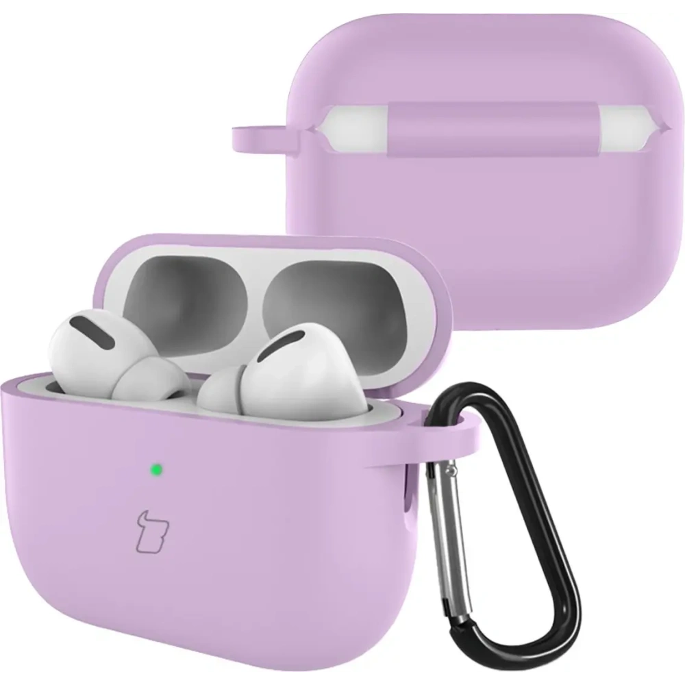 Silikonowe etui z karabińczykiem Bizon Case Headphone Silicone do AirPods Pro 3 liliowe