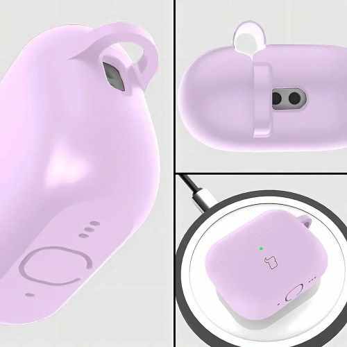 Silikonowe etui z karabińczykiem Bizon Case Headphone Silicone do AirPods Pro 3 liliowe