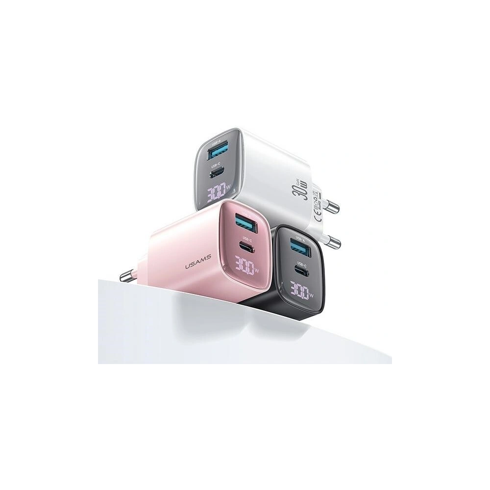 [CR] Ładowarka sieciowa USAMS CC229 USB-A, USB-C 30W GaN Fast Charging XC Series czarny/black