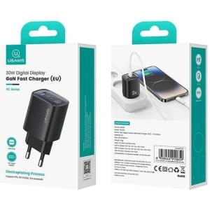 [CR] Ładowarka sieciowa USAMS CC229 USB-A, USB-C 30W GaN Fast Charging XC Series czarny/black