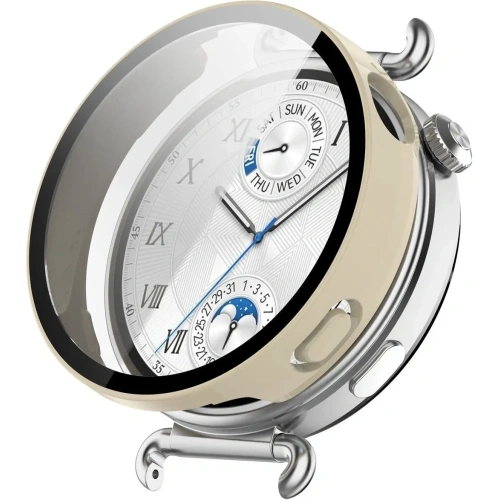 Etui ze szkłem do zegarka Bizon Case+Glass Watch do Huawei Watch GT6 41mm beżowe