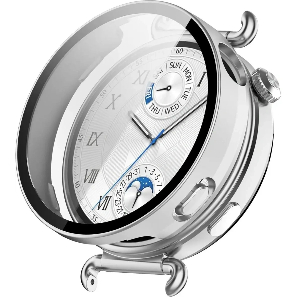 Etui ze szkłem do zegarka Bizon Case+Glass Watch do Huawei Watch GT6 41mm satynowo srebrne