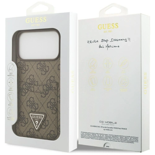 Etui Guess 4G Double Card Triangle do Apple iPhone 17 Pro Max brązowy