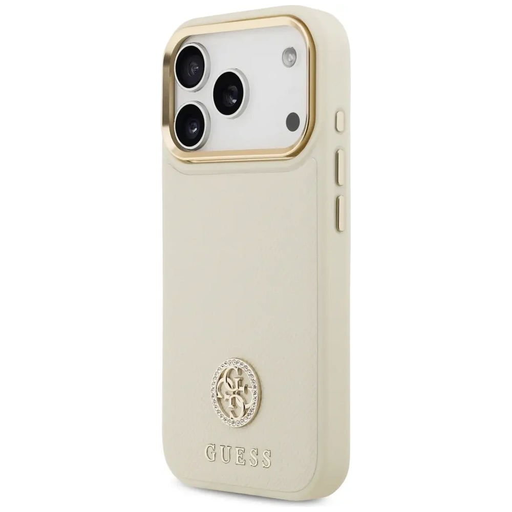 Etui Guess Grained Strass Logo MagSafe do Apple iPhone 17 Pro beżowy