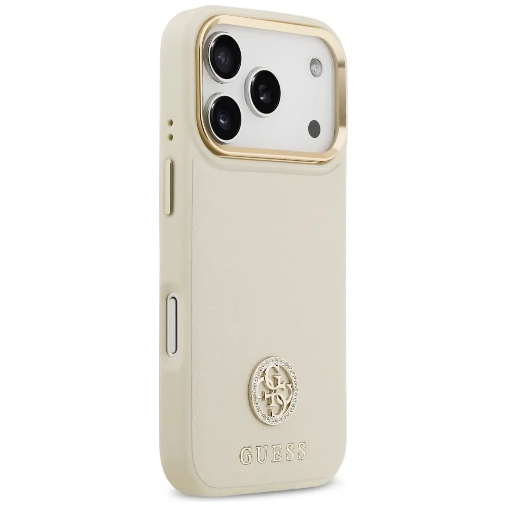 Etui Guess Grained Strass Logo MagSafe do Apple iPhone 17 Pro beżowy