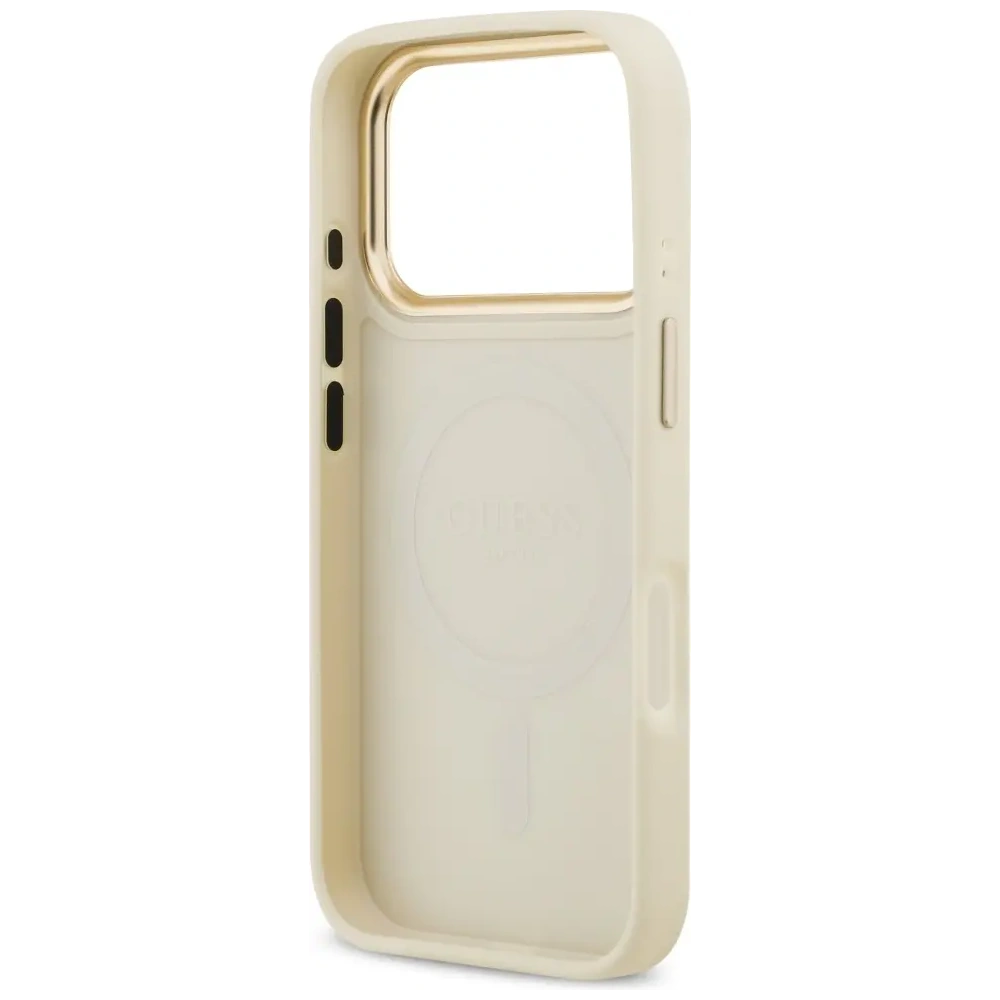 Etui Guess Grained Strass Logo MagSafe do Apple iPhone 17 Pro beżowy